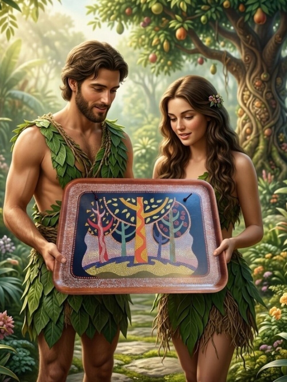 "Garden Of Eden" Handpainted Dot Art On Vtg Wood Tray Dont Throw It Out